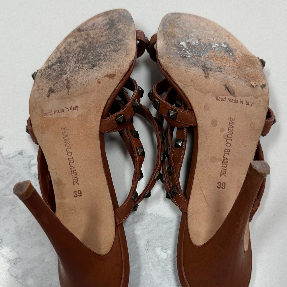 Manolo Blahnik Studded Brown Sandals - Picture 2 of 4